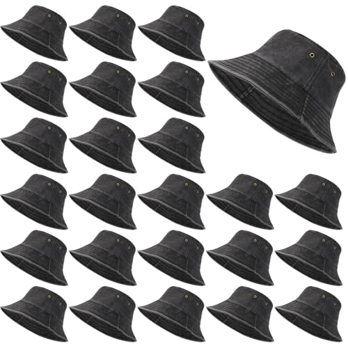 Image of Sureio Washed Cotton Bucket Hats Bulk for Women Men Wide Brim Summer Cap Unisex Beach Fishing Hat for Adult Outdoor, Plain