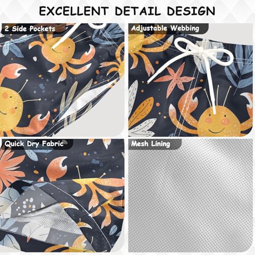 Pigsaly Boys Swim Trunks Doodle Ocean Animals Crabs Boys Board Shorts Swimsuit Swimwear Summer Bathing Suit XS3
