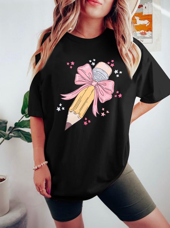 Teacher Shirts Women Bow Pencil Graphic Tee Back to School Teaching Life Shirt Teacher Appreciation Gifts Tops - Image 3