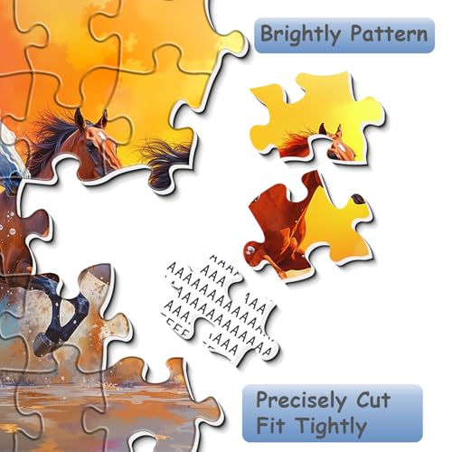 Rompecabezas de caballos de 1000 piezas para adultos, rompecabezas jigsaw de animales coloridos, difícil pintura paisajística natural como arte para pared miniatura 4