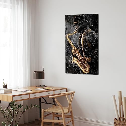 Nutartpic Black Jazz Music Wall Art Saxophone Art Print Musical Instruments Painting Vintage Music Canvas For Classroom Music Room Wall Art Decor 20''X36'' thumb #3