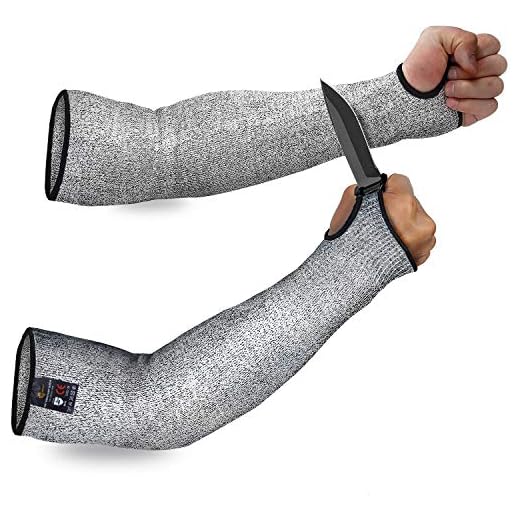 Evridwear 1 Pr/Pack Cut Resistant Sleeves for Arm Safety in Level 5, Anti-Puncture Forearm Gloves (Large, Gray With Thumb Hole)