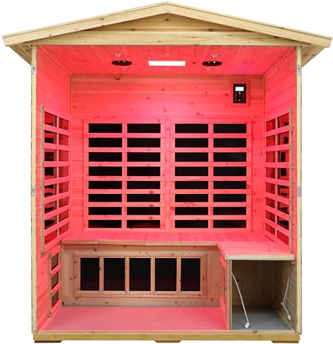 Image of LTCCDSS Full Spectrum Outdoor Sauna 4 Person, Far Infrared Sauna, Low EMF Sauna Room for Home, Low EMF Heaters | Chromotherapys | Bluetooth Speakers | Canadian Hemlock | 73.09 * 48.66 * 83.5 in