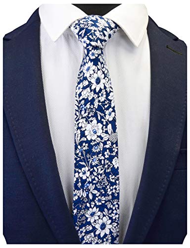 Image of GUSLESON Fashion 2.4 inch(6cm) Floral Skinny Tie for Men Slim Flower Print Cotton Necktie for Wedding Party