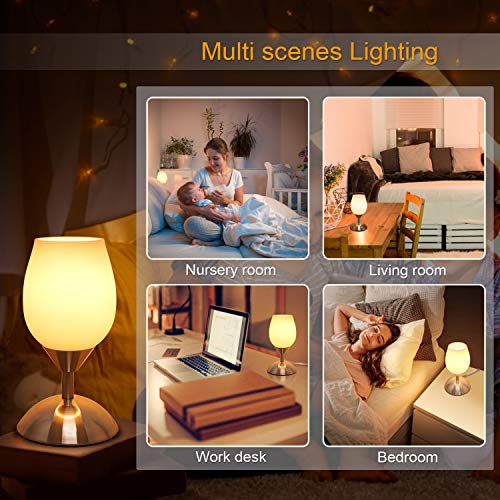 Boncoo Dimmable Touch Control Table Lamp, Small Touch Lamp With Opal Glass Lampshade Ambient Light Bedside Little Lamp Silver Base Modern Accent Lamp For Bedroom, Living Room, E12 Bulb Included #TOP4