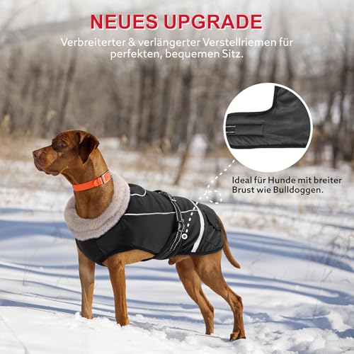Woiil Hundemantel Winter, Hundemantel Wasserdicht für Grosse Hunde mit Verstellbaren Schultergurten, Hundejacke aus Fleece, Reflektierende Streifen, Geeignet für Deutsche Schäferhunde (XXL,Schwarz)
