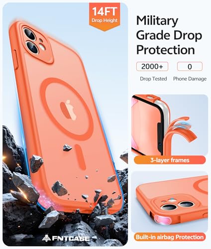 Image of FNTCASE for iPhone 11 Case: [Compatible with Magsafe] Translucent Matte Magnetic Cases [Full Camera Protection] Military Grade Shockproof Protective Phone Cover - Orange