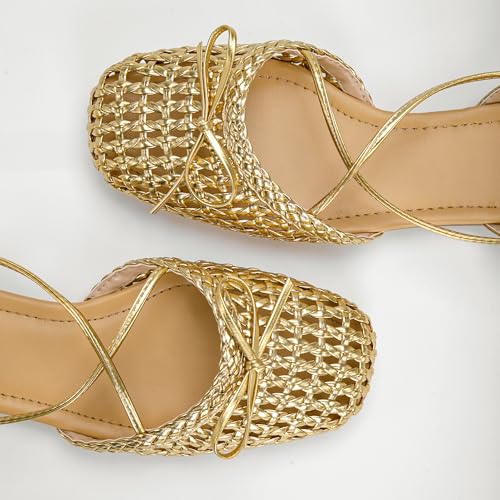 Close Toe Lace Up Ballet Flats Sandals for Women Square Toe Slingback Bowknot Ballerina Shoes Summer Party Wearing2