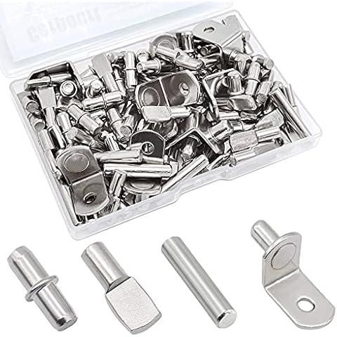 104Pcs Shelf Pins Kit,4 Styles Nickel Plated Shelf Support Pegs Cover