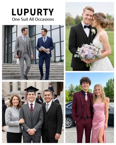 Image of LUPURTY 3 Piece Suits for Men Slim Fit Men's Suit for Business Wedding Party 2 Button Blazer Tuxedo Set Jacket Vest Pants