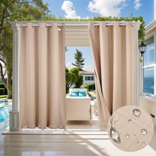 TOPCHANCES Vorhänge Blickdicht mit Ösen,Thermovorhang Kälteschutz,Winter Verdunklungsvorhänge Thermal Sichtschutz Terrasse für Wohnzimmer Schlafzimmervorhänge(Beige 132×213cm 1 Stück)