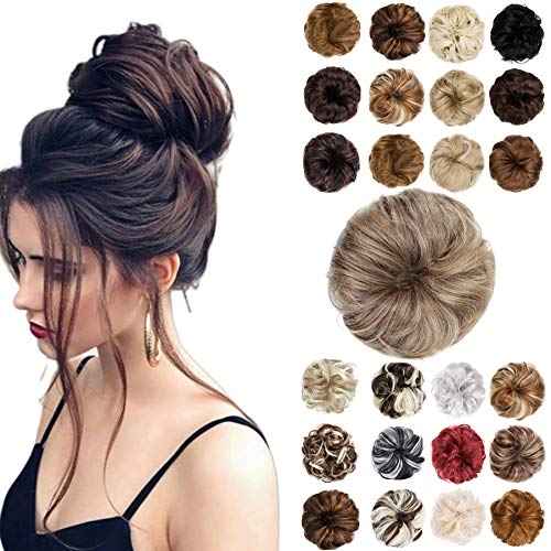 Hair Bun Messy Bun Hair Piece Thick Updo Scrunchies Hair Extensions Ponytail Hair Accessories for Women Ladies Girls Light Brown&Ash Blonde