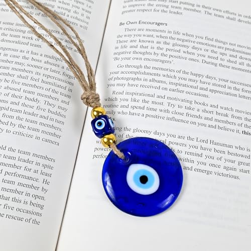 Image of Handmade Turkish Evil Eye Hanging with Beads for Decoration of Home Shop Office Garden and Car (Golden Blue)