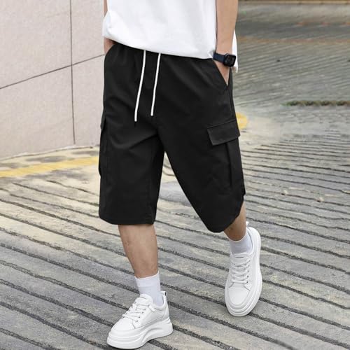 Mens Capri Pants Casual Drawstring Baggy Wide Leg Cargo Shorts Twill Elastic 3/4 Pants Teen Boys Stylish Sweatpants2