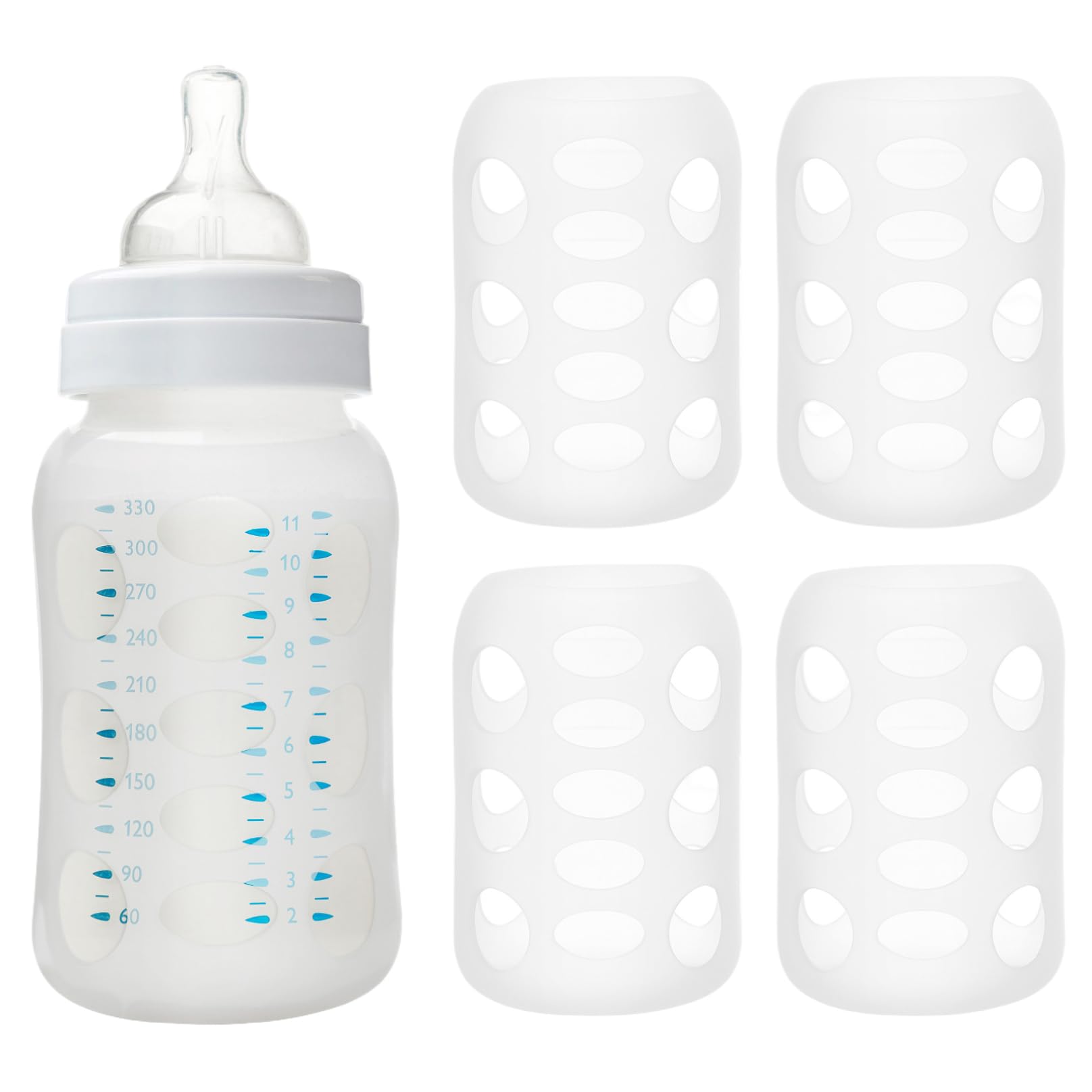 4PCS Silicone Sleeve for Glass Bottle, Heat Insulation Non Slip Flexible Silicone Bottle Covers for 120ml Wide-Mouthed Baby Bottles Traveling