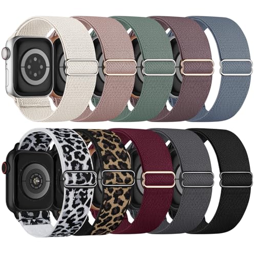 Image of 10 Pack Stretchy Bands Compatible with Apple Watch Band 40mm 38mm 41mm 42mm 44mm 45mm 46mm 49mm Women Men, Nylon Solo Loop Elastic Sport Straps for iWatch Series 11 10 9 8 7 6 5 4 SE 3 Ultra