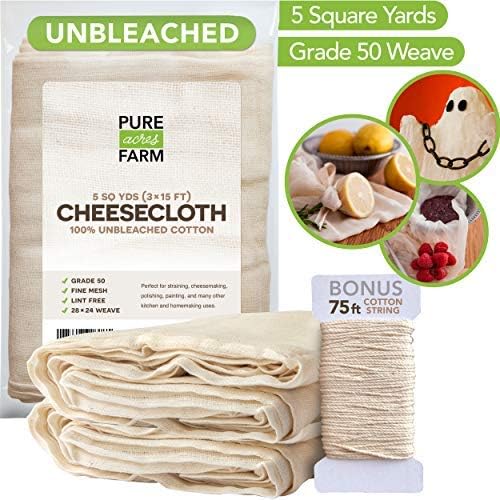 Pure Acres Farm Unbleached Cheese Cloth, 5 Yards (45 Sq Feet), 50 Weight