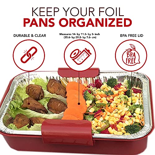 Aluminum Foil Carrier Casserole Dish Food Pans Lid Serving Spoon Exultimate (Red) #TOP4
