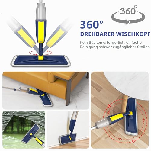 HOMTOYOU Bodenwischer mit Sprühfunktion zur Bodenreinigung - Wischmopp Sprühwischer für Laminat...