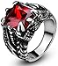 Somen Jewelry Red Stone Vintage Stainless Steel Dragon Clow Men's Ring, Color Red Black (8)