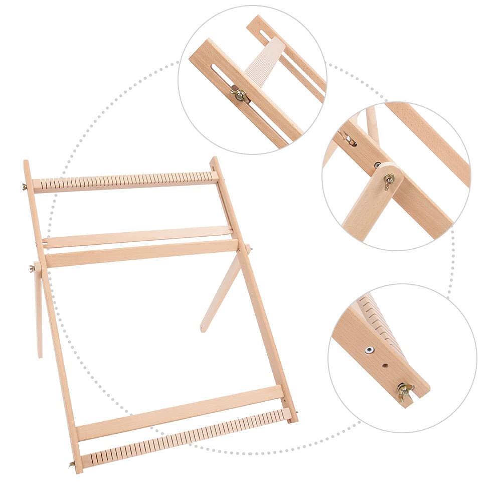 FOUF Hölzerner Multi-Craft-Webstuhl, 27,6"H X 19,7" B, Verstellbarer Handwebstuhl mit Ständer aus Holz, Entwickelt Kreativität, Webrahmen-Webstuhl für Erwachsene, Anfänger