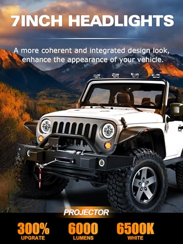 Image of UNI-SHINE 2pcs 7 inch Led Headlight Round DOT Approved H6024 Led Headlight DRL Turn Signal Compatible with Jeep Wrangler JK TJ CJ & Miata & Chevy S3 & Hummer H1 H2 (Chrome)
