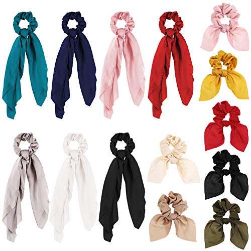 Hair Scrunchies Bowknot Hair Bands Elastic Hair Scarves Ponytail Hair Scrunchies for Female Hair Decorations (14 Pieces, Style Set 2)