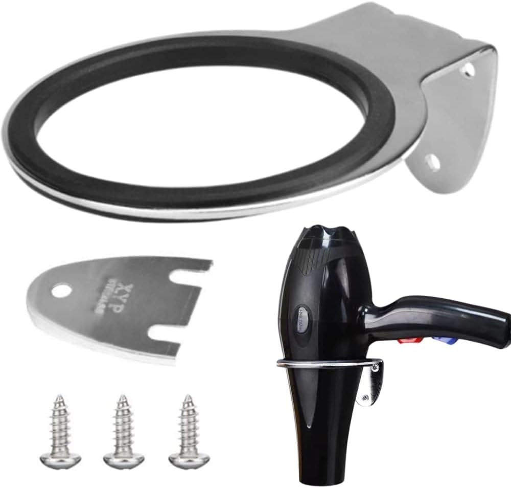 Hair Dryer Wall Mount Holder, Stainless Steel Bathroom Organizer, 4.92 x 4.92 inches, Black