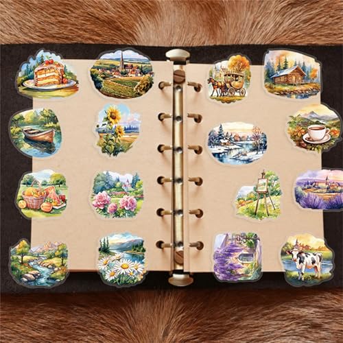 SVGDHZK - 50 adesivos de scrapbook pastoral do campo impermeável transparente PET vintage com nature