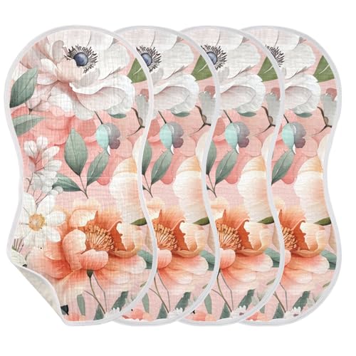 Watercolor Floral Muslin Burp Cloths 22x11 Inch - 4-Layer Organic Cotton & TPU Waterproof Lining, Absorbent Baby Bibs for Boys/Girls with Hanging Loop3