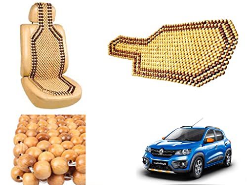 Image of Car Bead Seat Wooden Beads Cushion Cover Pad for Renault Kwid Climber, Acupressure Sitting Seat Cover | Cream Color - Pack of 1