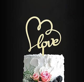 Rustic Wooden Love with Hearts Cake Topper for Wedding,/ Engagement/Anniversary/Birthday Party Decorations, Paint It Or Add Sparkles for a Truly Unique Look