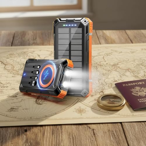 Image of LRSA Solar Power Bank, 33W 40000mAh, Magnetic Wireless Charging, with LED Flashlight and Compass, for Camping(Black) R-906