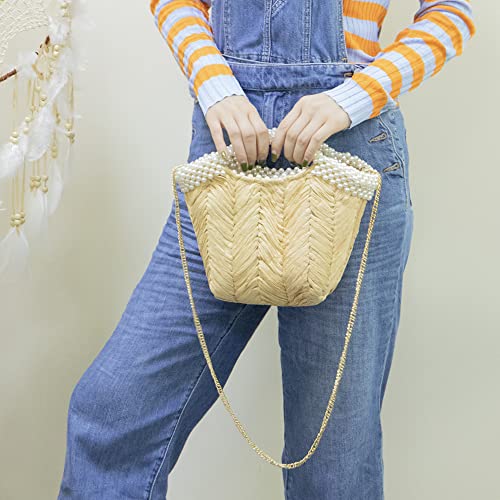 Bolso de verano mujer tejido con perlas blanco miniatura 2