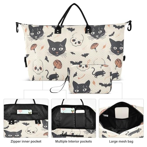 senya Weekender Bags Travel Duffel Gym Bag Cat and Skulls Carry on Overnight Tote Bag with Toiletry Bag for Airplane Travel Trip Gym Yoga, g366805008p1006c1071s24422