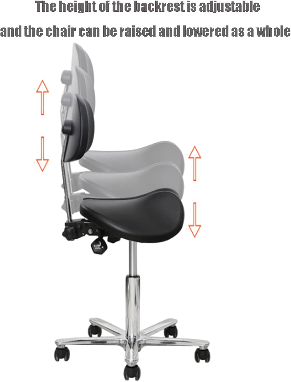 Saddle Stool,Ergonomic Adjustable Saddle Stool with Backrest - Rolling Chair for Home, Office, Salon & Dental Use - Comfortable Support for Long Hours, Black Leather