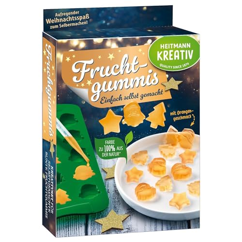 HEITMANN KREATIV DIY Fruchtgummis - mit Pulverfarben auf Pflanzenbasis - mit Orangen-Geschmack - Kreativset - Weihnachten
