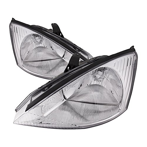 HEADLIGHTSDEPOT Chrome Housing Halogen Headlights Compatible With Ford Focus 2000-2004 Includes Left Driver and Right Passenger Side Headlamps