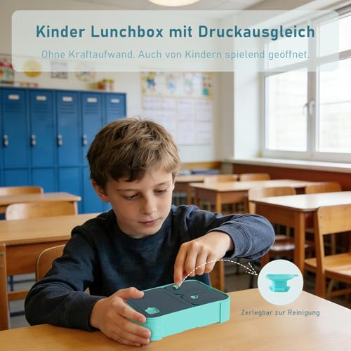 Swkien Brotdose Kinder mit Fächern, Auslaufsichere Lunchbox Bento Box Kinder, 1100ml 3 in 1 Jausenbox mit Fächern… – Ansicht 4