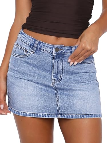 ELLEVEN Mini Jean Skirt for Women,Womens Denim Mini Skirt,High Stretch Bodycon Micro Summer Short Skirts for Women Casual Cute Trendy Y2K Sexy Fashion 2026 Classic Streetwear Denim Blue Medium