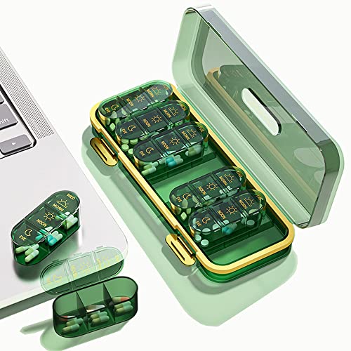 Image of Pill Organizer, Weekly Pill Dispensers, 3 Times A Day, 7 Day Pill Box, Large Compartments Travel Pill Container, Moisture-Proof Medicine Case for Fish Oil Vitamins Pills (Transparent Green)