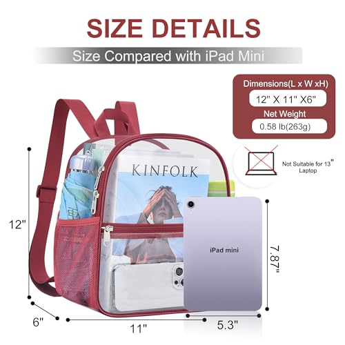 Image of Oraben Clear Backpack Stadium Approved, 12 x 6 x 11 in, Small Transparent Backpack for Concerts, Sports Events, Festivals, Travel, Waterproof PVC, Adjustable Straps, Women Men