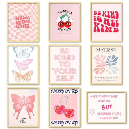 JINGIHE 9 Rosa Zimmer Deko Aesthetic Poster, Clean Girl Room Decor Bilder, 20 x 25cm Zimmerdeko Teenager Mädchen für Wohnzimmer Schlafzimmer Küche...