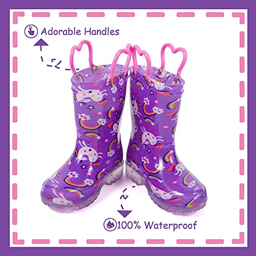 Image of Outee Toddler Kids Adorable Lightwight Waterproof Rain Boots Light Up by Steps