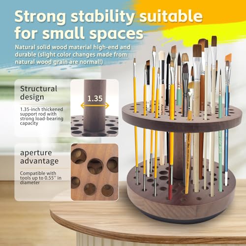 Image of 360 Rotating Hardwood Paint Brush Holder, Artist Desktop Storage Organizer