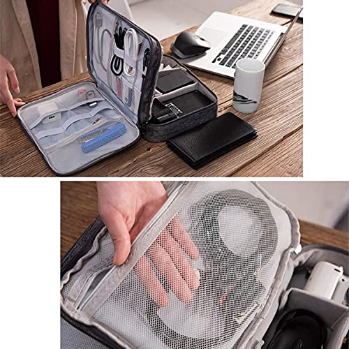 XINGHUA Travel Cable Organiser Bag, Double Layer Electronics Accessories Universal Carry Gadget Bag Used for Cables, Power Bank, USB Drive, Charger, Hard Disk (Gray), L (20211006)