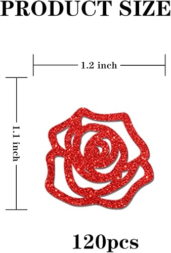 Miniatura 3 de Confeti de flores rosas con purpurina roja, confeti de mesa de cumpleaños para mujeres y madres, dispersión de papel de aniversario de boda,