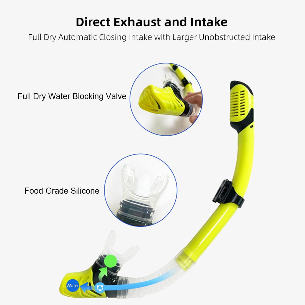 Matybobe Gafas de buceo de tres ventanas de alta transparencia con esnórquel de secado completo y aletas ajustables para hombres y mujeres, equipo de buceo