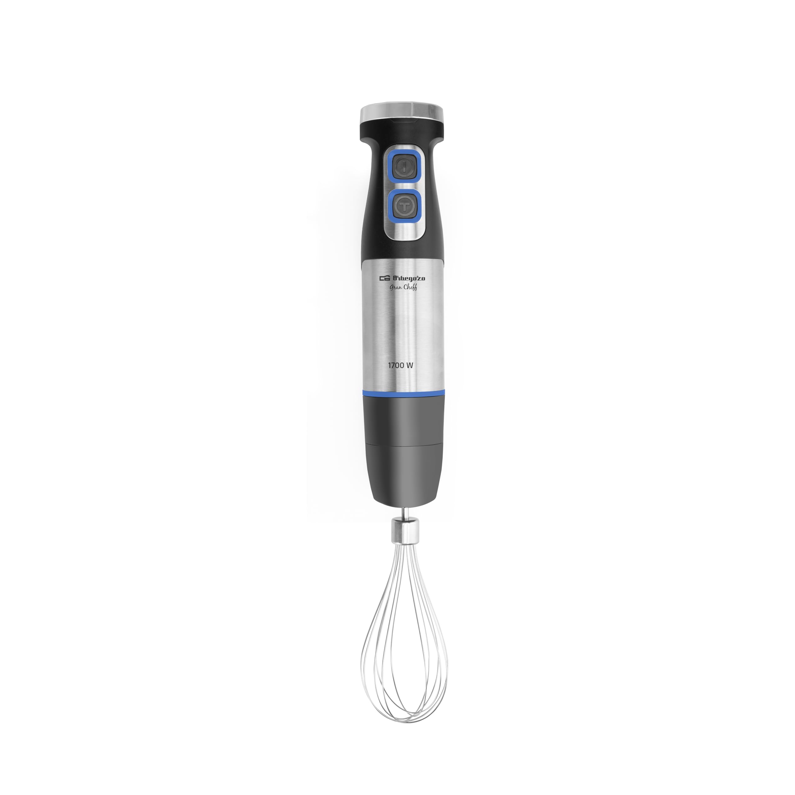 Orbegozo BT 5017 Batidora de Mano 1700W con Motor DC, Velocidad Ajustable, Función Turbo, Accesorio Varillas, Picador 600 ml y Vaso Medidor 900 ml