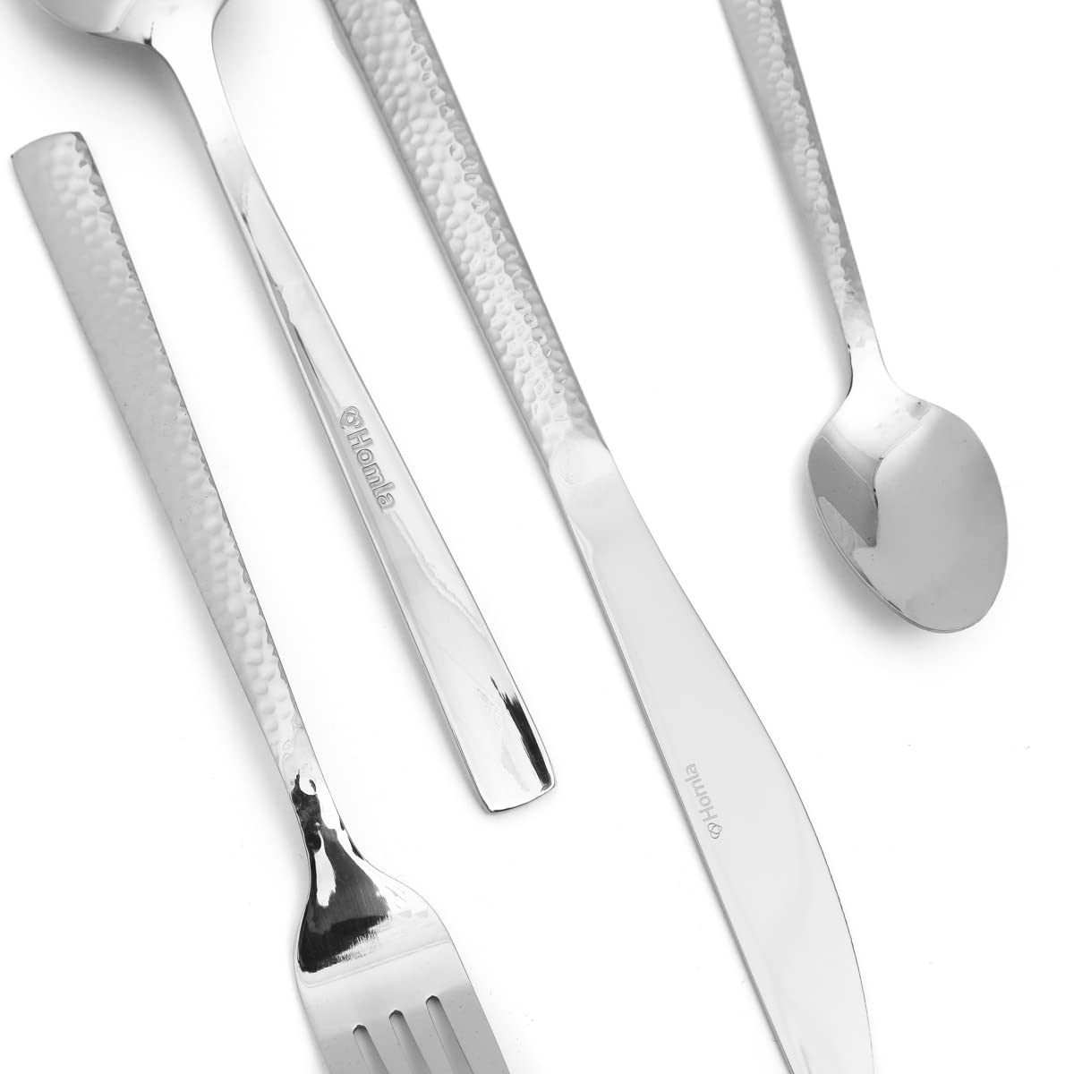 HOMLA Martello Besteck Essbesteck Besteckset - Sechs Löffel Sechs Gabeln Sechs Messer Sechs Löffel mit Gehämmertem Griff - Spülmaschinenfest Silber 24 Stück